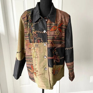 Allure Multicolor Patchwork Button-Front Jacket - Black, Olive, Rust